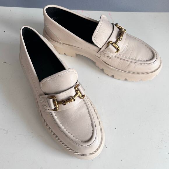 Massimo Dutti loafers shoes size 7.5 chunky lug sole horse bit cream academia - Picture 2 of 12